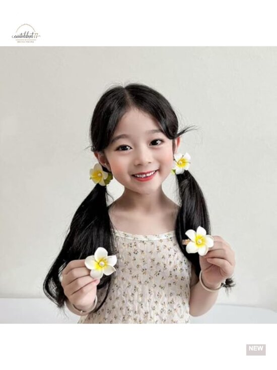 4-Piece Tropical Plumeria Flower Hair Clips & Pearl Scrunchies Set main image 5